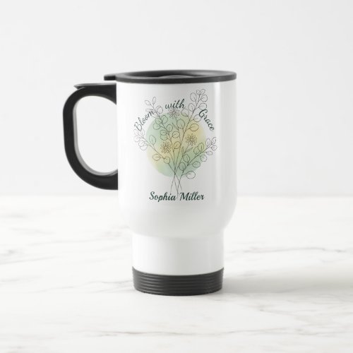Personalized April Birth Flower Daisy Custom Name Travel Mug