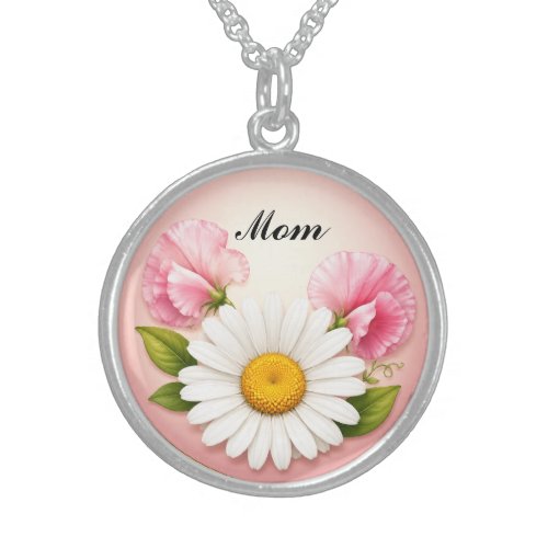 Personalized April Birth Flower Daisy Sterling Silver Necklace