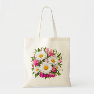 Personalized April Birth Flower Daisy & Sweet Pea Tote Bag