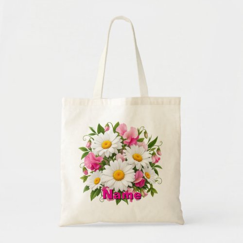 Personalized April Birth Flower Daisy & Sweet Pea Tote Bag