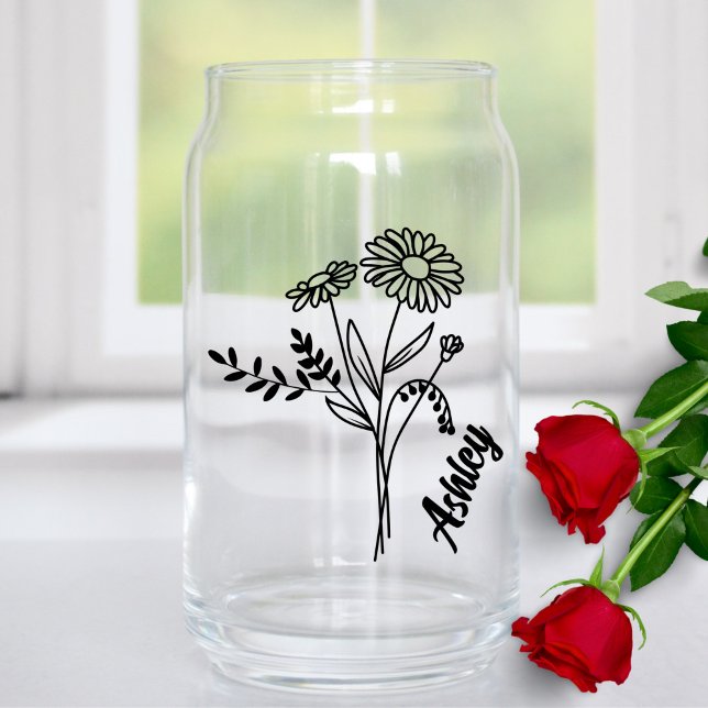 Personalized April Birth Month Flower Daisies Can Glass (Creator Uploaded)