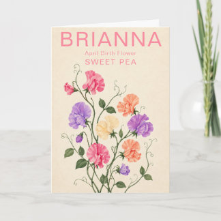 Personalized April Birthday Sweet Pea Birth Flower Card
