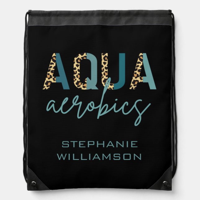 Personalized Aqua Aerobics Cheetah Water Aerobics Drawstring Bag (Front)