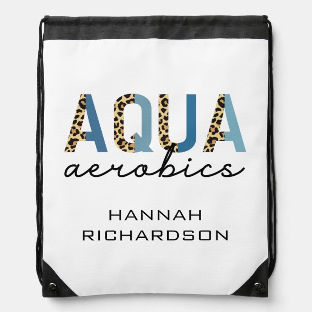 Personalized Aqua Aerobics Cheetah Water aerobics  Drawstring Bag (Front)