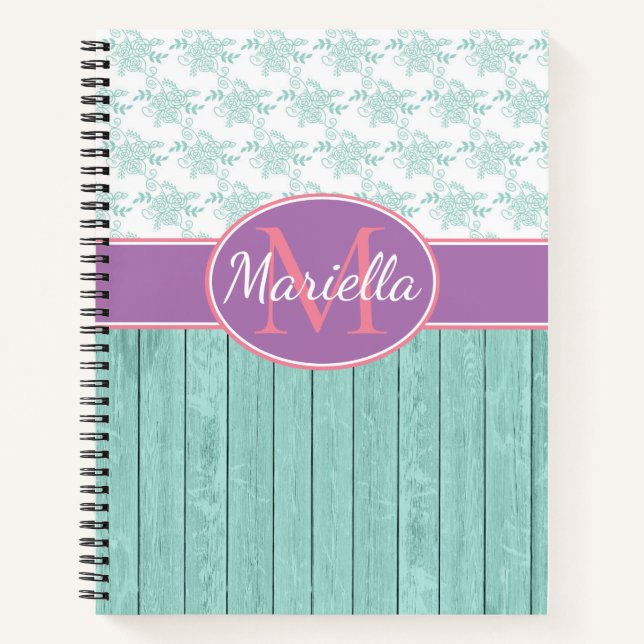 Personalized Aqua and Lavender Notebook (Front)