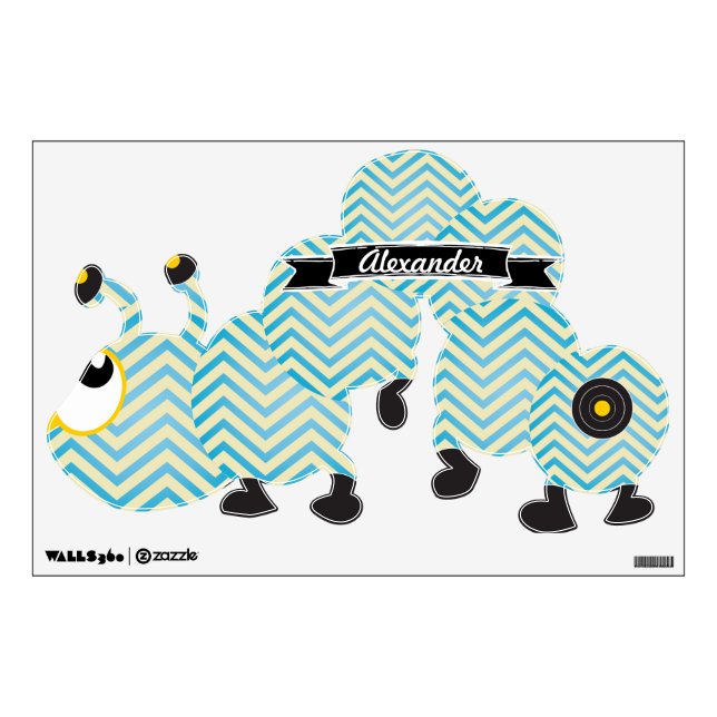 Personalized Aqua and Mint Caterpillar Wall Sticker (Front)