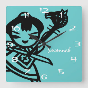 Personalized Aqua Asian Girl Vintage Drawing Clock