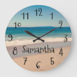 Personalized Aqua Beach Scene Black Text Large Clock