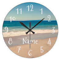 Personalized Aqua Beach Scene Large Clock