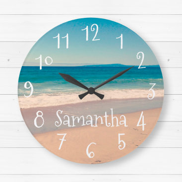 Personalized Aqua Beach Scene Large Clock