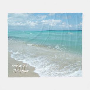 Personalized Aqua Beach Wedding Monogram Names Fleece Blanket