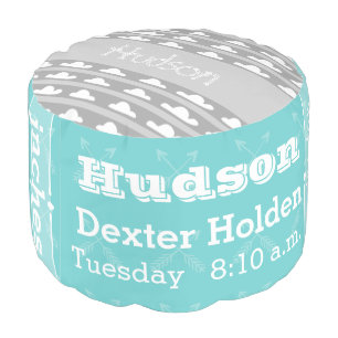 Personalized Aqua Birth Record Cloud pouf