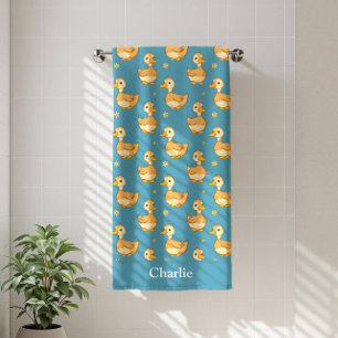 Personalized Aqua Blue Duck Kids Bath Towel