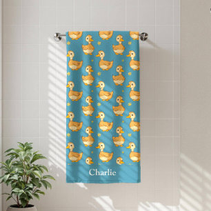 Personalized Aqua Blue Duck Kids Beach Towel
