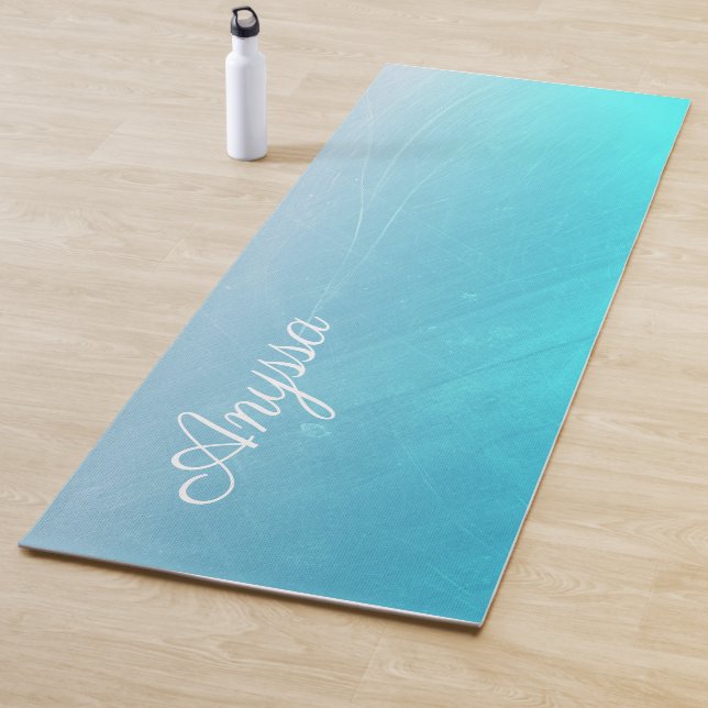 Personalized Aqua Blue Gradient Name Yoga Mat (In Situ)