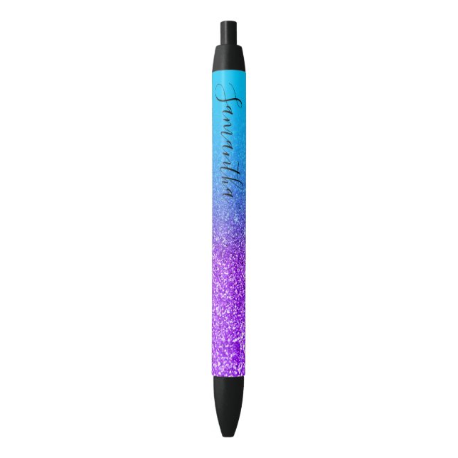Personalized Aqua Blue Violet Ombre Glitter Pen (Front Vertical)