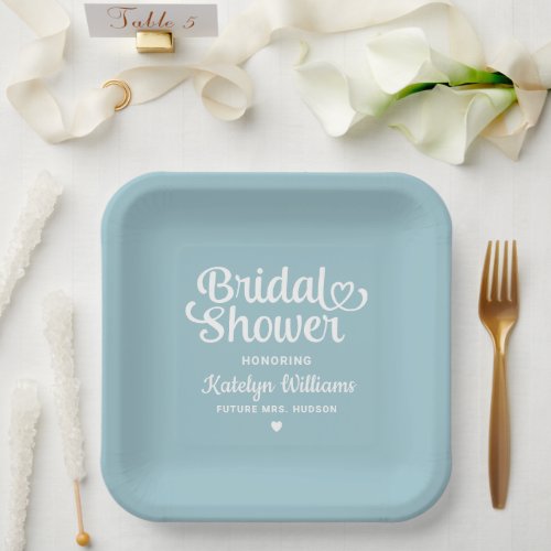 Personalized Aqua Blue Wedding Bridal Shower Paper Plates