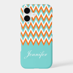 Personalized Aqua Blue White Orange Chevron iPhone 17 Case