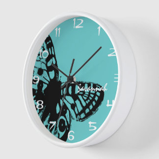 Personalized Aqua Butterfly Vintage Clock