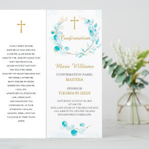 Personalized Aqua Confirmation Prayer Card