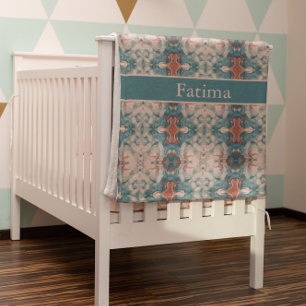 Personalized Aqua Coral Nursery Keepsake Art Baby Blanket