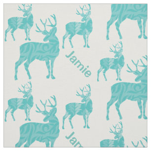 Personalized Aqua Deer with Abstract Pattern Fabric