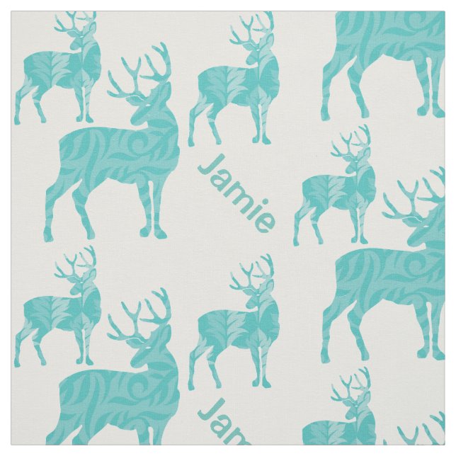 Personalized Aqua Deer with Abstract Pattern Fabric (Swatch)