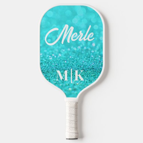 Personalized Aqua Glitter Monogrammed Pickleball Paddle