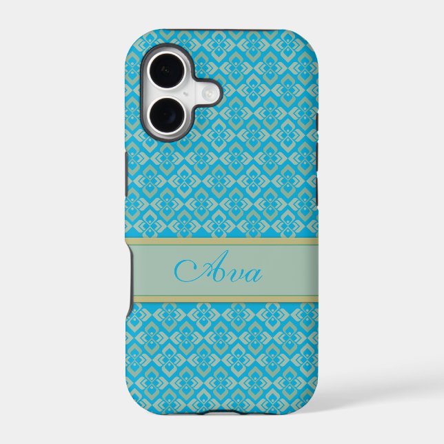 Personalized Aqua Gold Diamond custom name Case-Mate iPhone Case (Back)