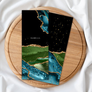 Personalized Aqua/Green Agate w/Gold Glitter Veins Bookmarks