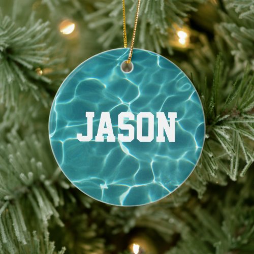 Personalized Aqua Green Swimmer or Diver Photo Ceramic Ornament