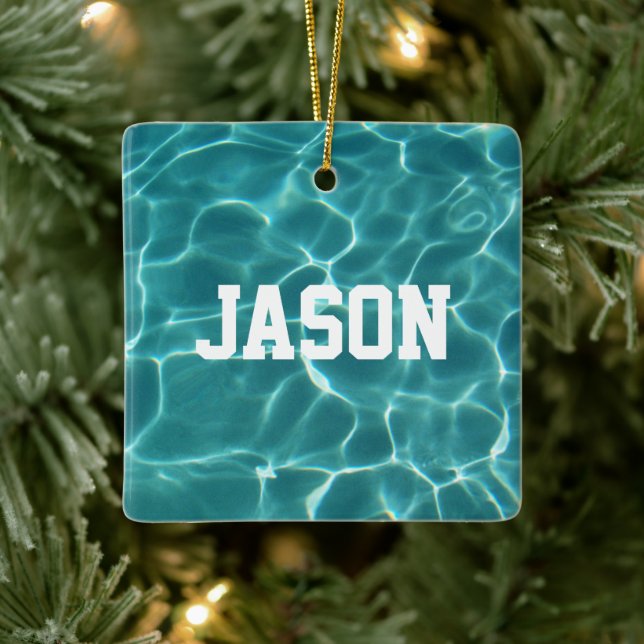 Personalized Aqua Green Swimmer or Diver Photo Ceramic Ornament (Tree)