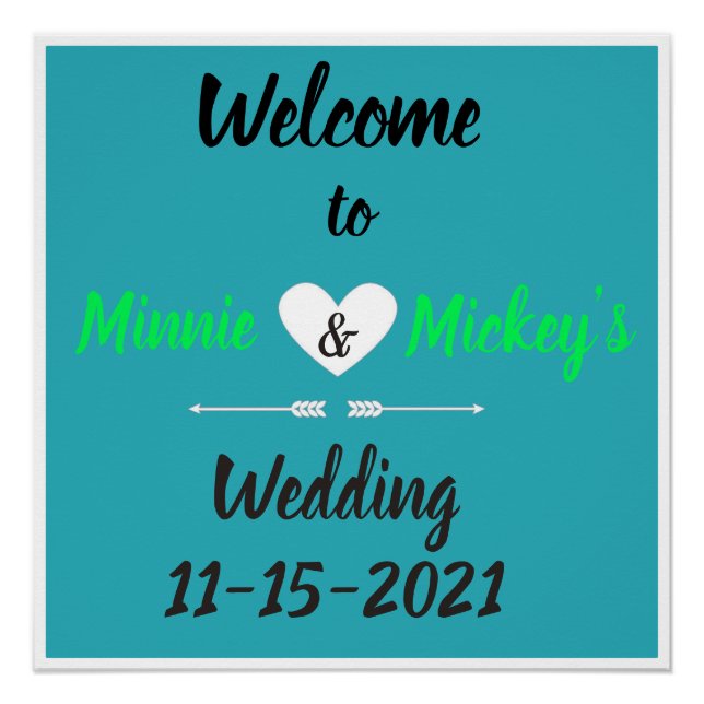 Personalized Aqua Heart Wedding Welcome Sign (Front)