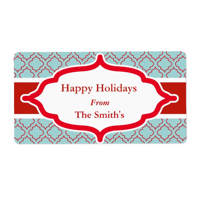 Personalized Aqua Holiday Labels (Front)