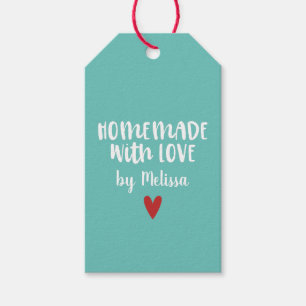 Personalized Aqua Homemade With Love Heart Gift Tags