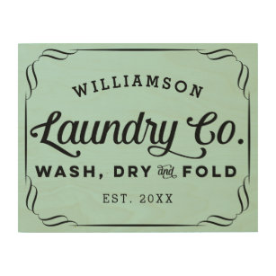 Personalized Aqua Laundry Co Wash Dry Fold Sign