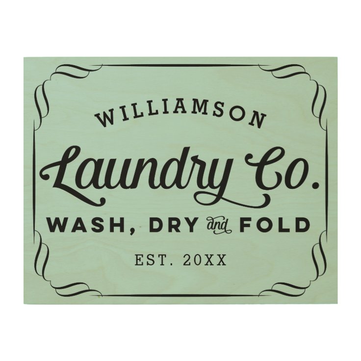 Personalized Aqua Laundry Co Wash Dry Fold Sign | Zazzle