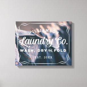 Personalized Aqua Laundry Co Wash Dry Fold Sign