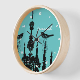 Personalized Aqua LOVE Bird Chandelier Any Color Clock
