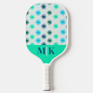 Personalized Aqua Mid Century Modern Monogrammed Pickleball Paddle