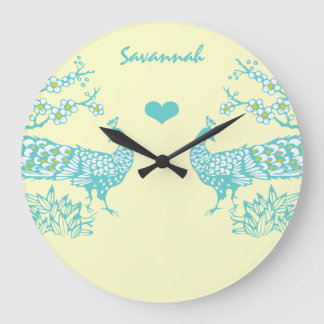 Personalized Aqua Peacock Bird Wall Clock