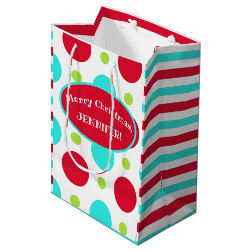Personalized Aqua Red White and Green Gift Bag