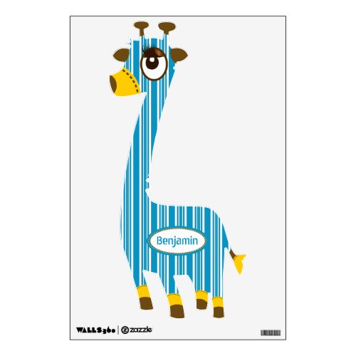 Personalized Aqua Stripe Giraffe Wall Decal Baby