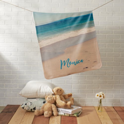 Personalized Aqua Teal Beach Photo Baby Blanket