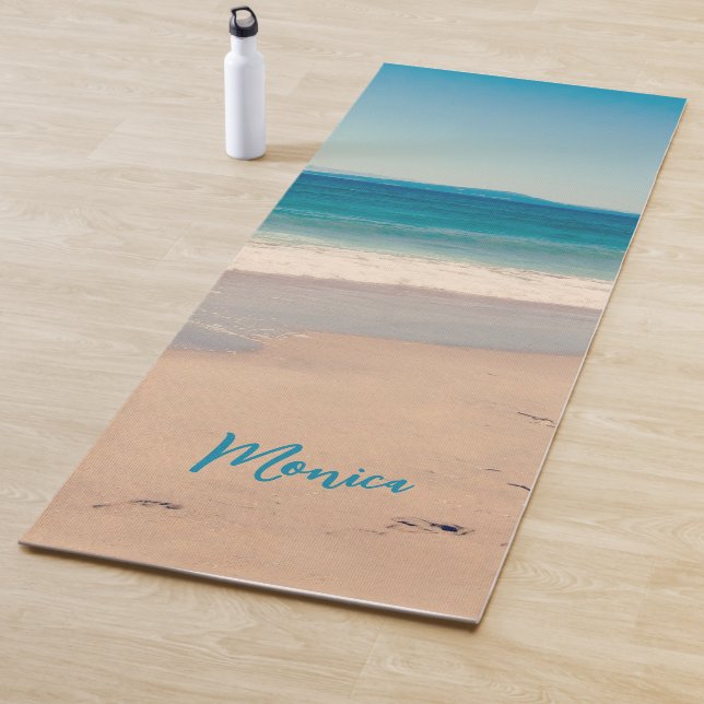 Personalized Aqua Teal Beach Photo Yoga Mat (In Situ)