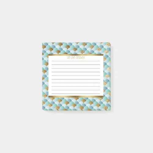 Personalized Aqua Teal Gold Mermaid Scales 3x3 Post_it Notes