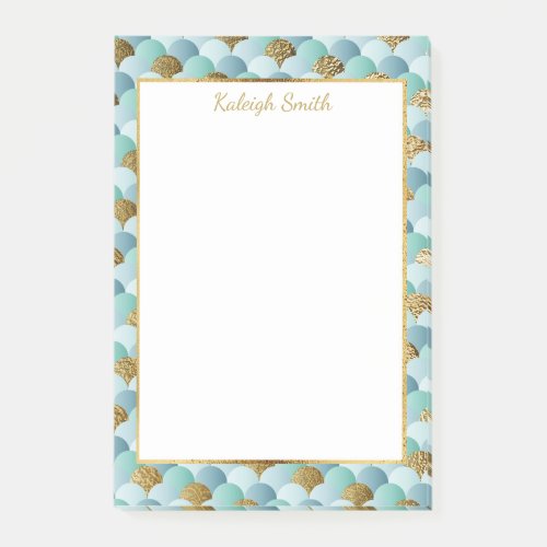 Personalized Aqua Teal Gold Mermaid Scales Post_it Notes