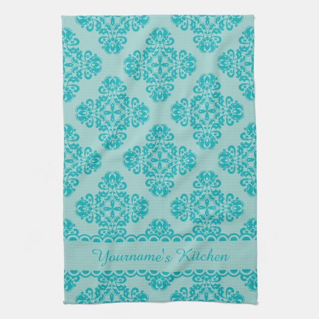 Personalized aqua teal towel (Vertical)