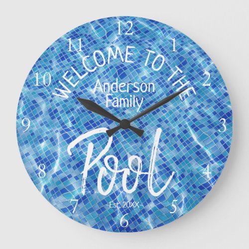 Personalized Aqua Tile Welcome to the Family Pool Large Clock