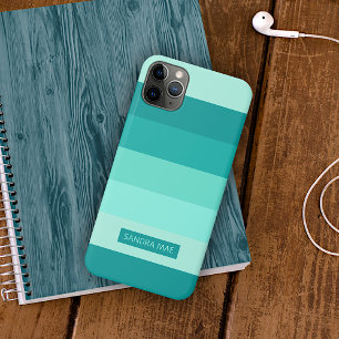 Personalized Aqua Turquoise Blue Green Stripes iPhone 11 Pro Max Case